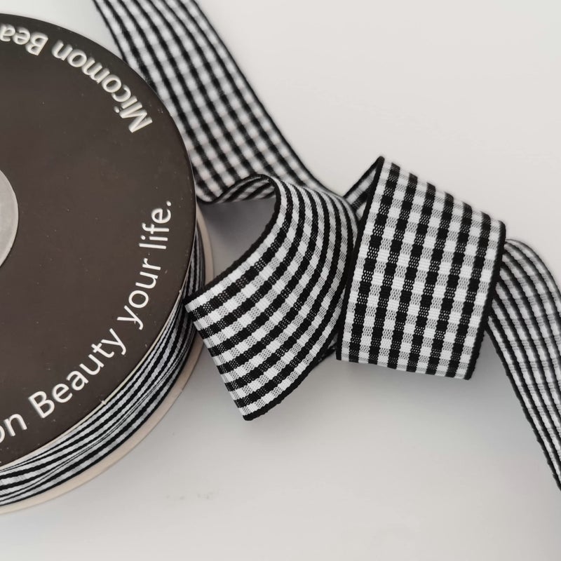 Micomon 1 Inch Black and White Woven Edge Gingham Ribbon 25 Yards Each Roll 100% Polyester (1"", Black) - Image 5